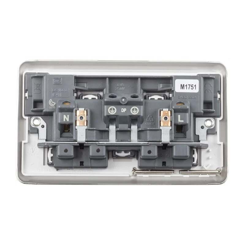 MK Electric 13A Silver 2 Gang Plug Socket Type G Flush Surface Screwless Rocker Switch K2947BSS