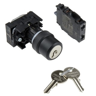 Siemens Key Switch IP69K IP67 IP20 IP66, SPDT, 10A Current, 2 Positions, Ronis Key, 3SU1100-4BF11-1FA0