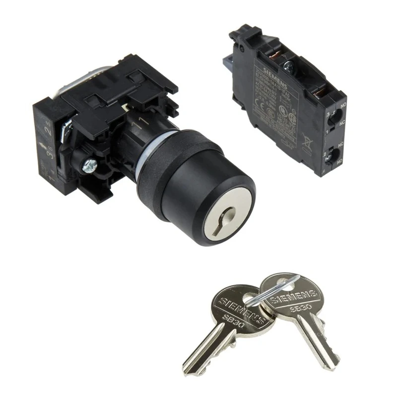Siemens Key Switch IP69K IP67 IP20 IP66, SPDT, 10A Current, 2 Positions, Ronis Key, 3SU1100-4BF11-1FA0