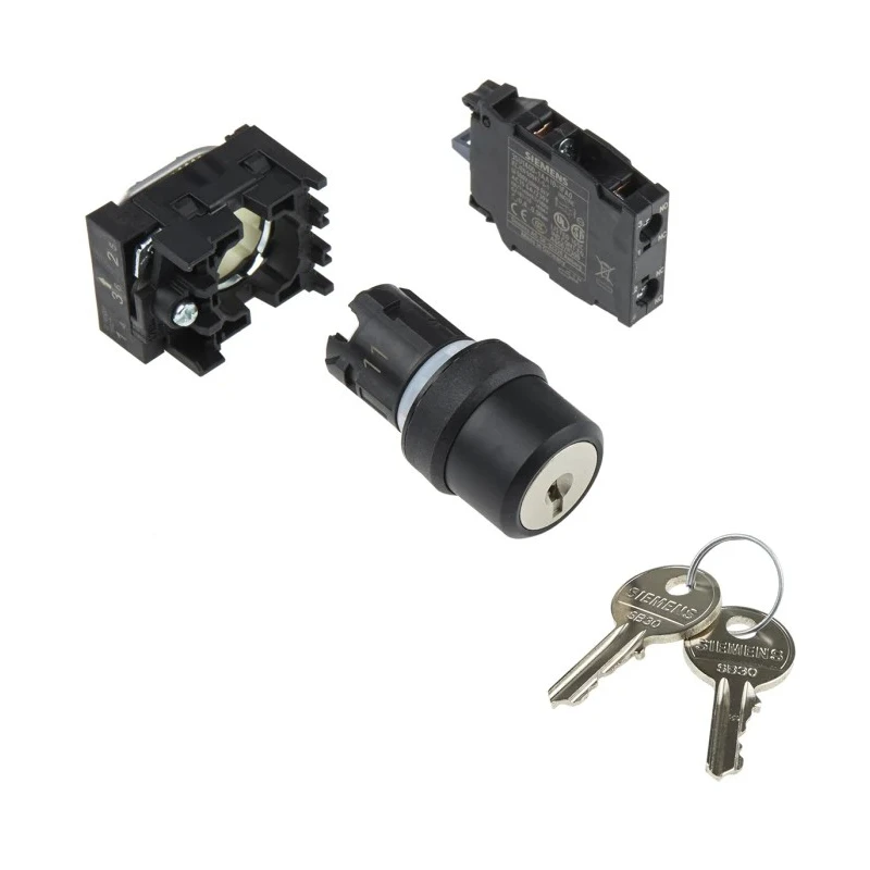 Siemens Key Switch IP69K IP67 IP20 IP66, SPDT, 10A Current, 2 Positions, Ronis Key, 3SU1100-4BF11-1FA0