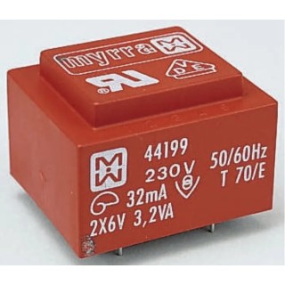 Myrra 24 V AC 2 Output PCB Transformer, EN 60950, EN 61558-2-6, UL 1585, 0.6 VA 44199
