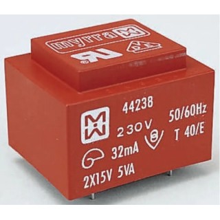 Myrra 24 V AC 2 Output Through Hole PCB Transformer, 5 VA, EN 60950, CEI 126, EN 61558-2-6, UL 1585, CEI 85 44240