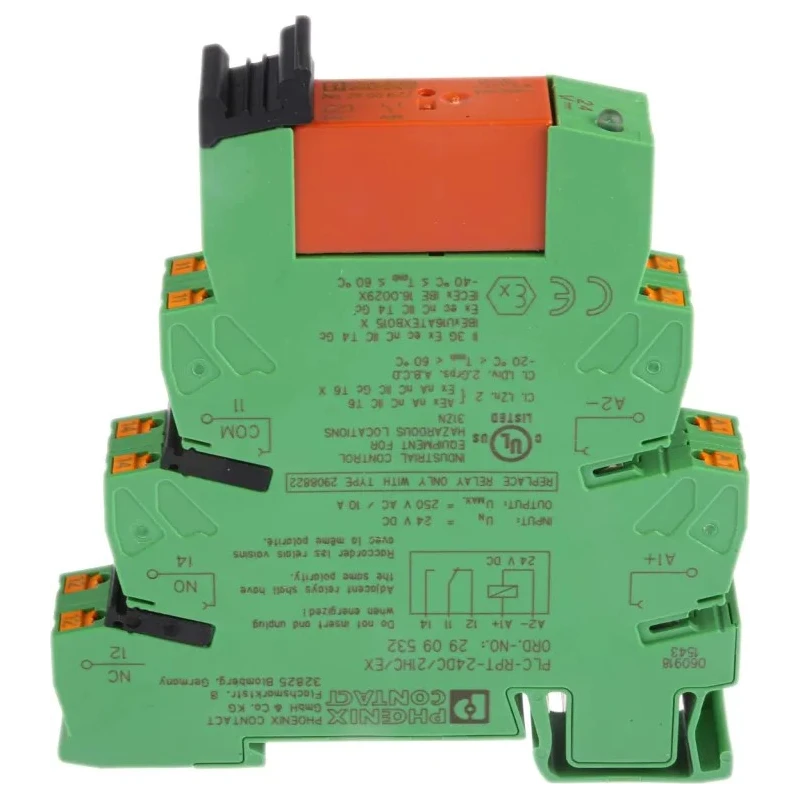 Phoenix Contact Electromechanical Interface Relay DIN Rail Mount 24V DC Coil SPDT 18mA PLC-RPT-24DC/21HC/EX 2909532