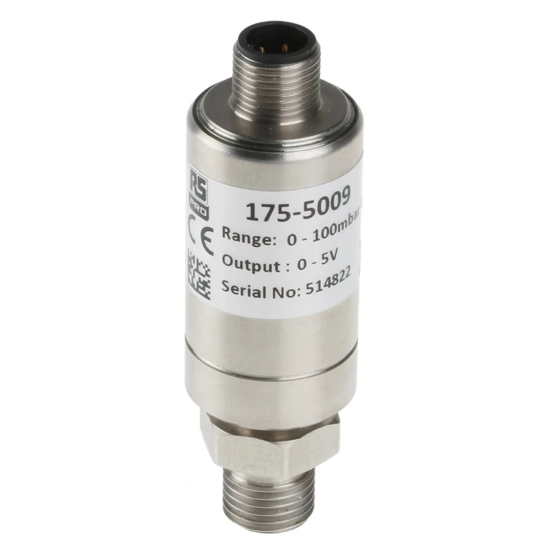 RS PRO Stainless Steel Gauge Pressure Sensor 0 to 0.1 bar, 0 to 5 V Output 9-32V DC 12-Pin M12 Connector 175-5009