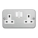 Contactum 13A White 2 Gang Plug Socket Metal Clad Indoor Wall Mount CLA3356