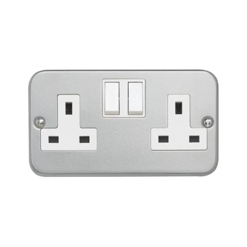 Contactum 13A White 2 Gang Plug Socket Metal Clad Indoor Wall Mount CLA3356