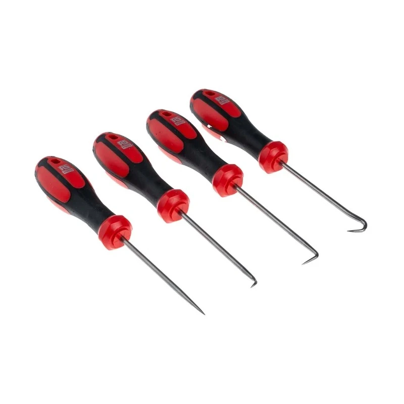 RS PRO 4 Piece Hook & Pick Set with Case 176-3424, Stainless Steel Shafts, Ergonomic Handle, 80 mm Shaft Length