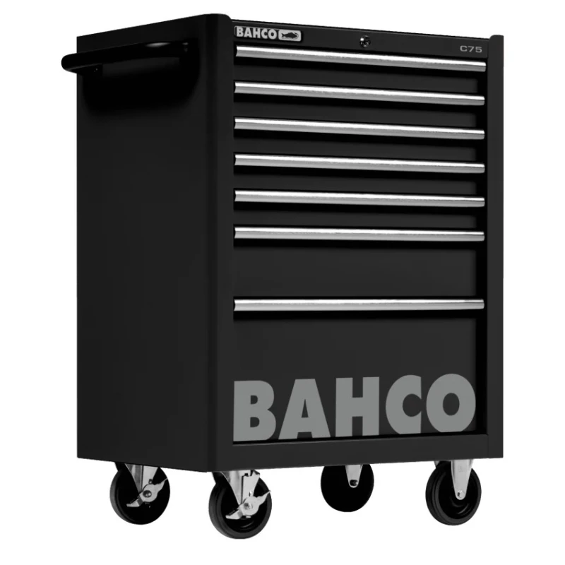 Bahco 7 Drawer Wheeled Tool Trolley Solid Steel 763mm x 501mm x 956mm Load Capacity 600kg 1475K7BLACK