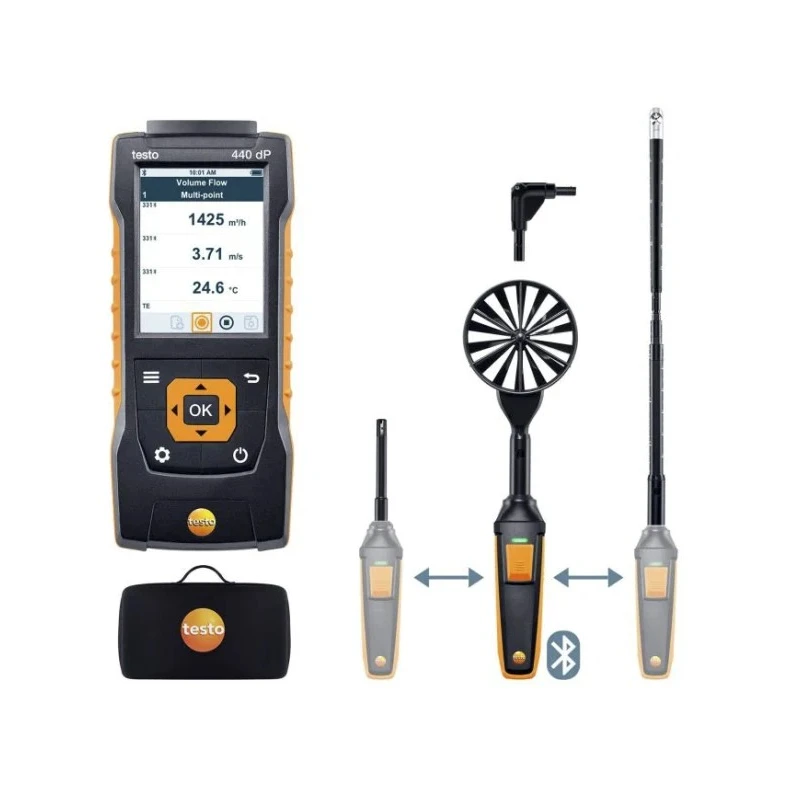 Testo 440 dP Air Flow ComboKit 2 Bluetooth Differential Pressure Humidity Volume Flow Temperature Anemometer 0563 4410