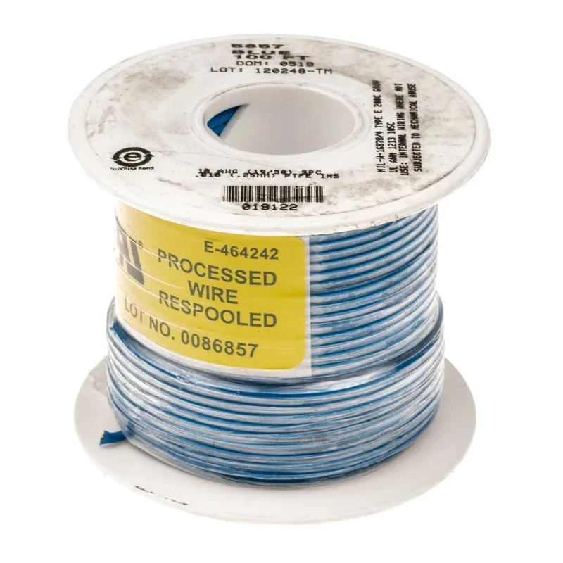 Alpha Wire Hookup Wire TEFLON Series Blue 18 AWG Silver Plated Copper, 19x0.25 mm Strands, 30 m Length 5857 BL005