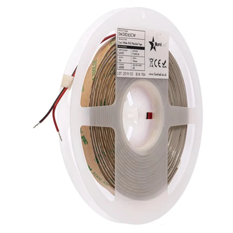 PowerLED 24V DC White LED Strip, 4000K Colour Temperature, 5m Length, IP65 Rated, 60 LEDs/m, 9.6W per Metre 5M28265NW