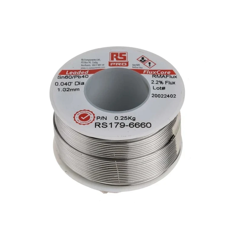 RS PRO 1 mm Lead Solder Wire, 40% Lead, 60% Tin, Rosin Flux Core, 183 °C Melting Point 179-6660