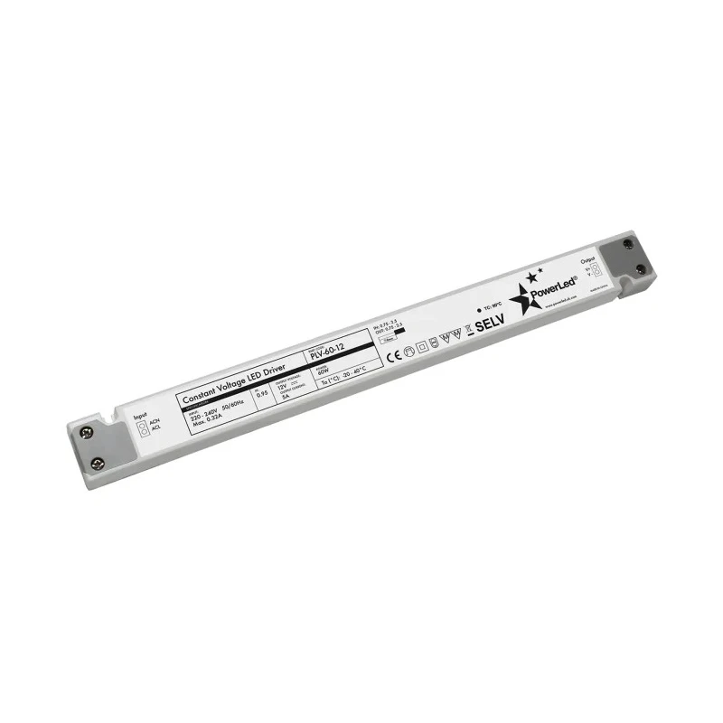 PowerLED IP20 1 Output LED Driver 12V 60W 5A Constant Voltage Enclosed Screw Mount 