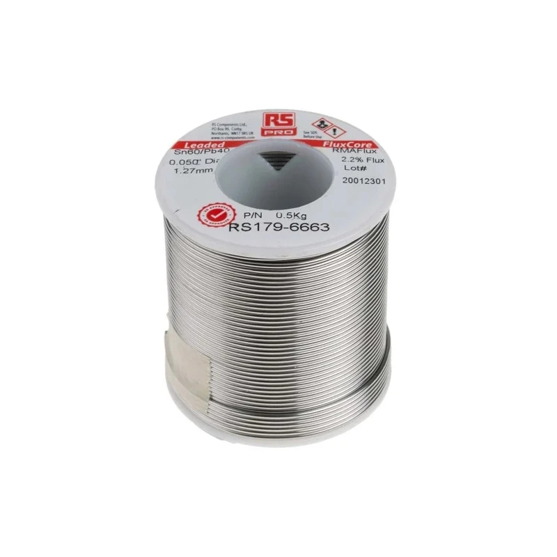 RS PRO Lead Solder Wire 1.2 mm Diameter 40% Lead, 60% Tin, 183 °C Melting Point 500g 179-6663