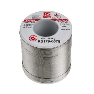RS PRO Lead Solder Wire 0.5 mm Diameter, 40% Lead, 60% Tin, Rosin Flux Core, 183°C Melting Point, 500 g 179-6676