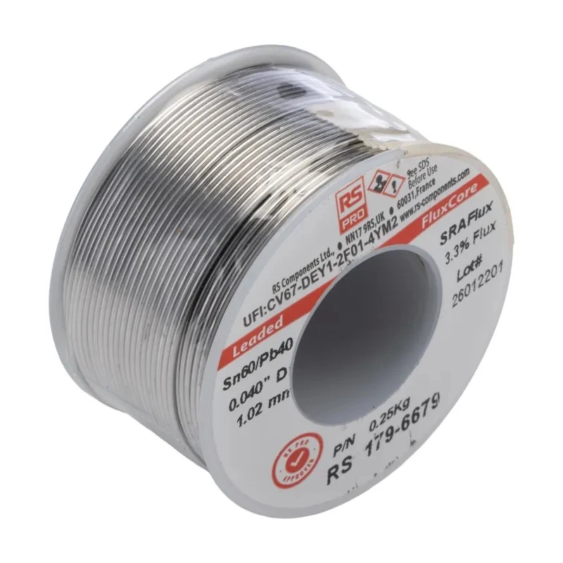 RS PRO Lead Solder Wire 1 mm Diameter 40% Lead 60% Tin Rosin Flux 183°C Melting Point 250g 179-6679