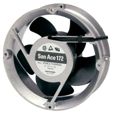 Sanyo Denki 109E Series Axial Fan 24V DC 31.2W 1.3A Max 509.7 m³/h 172mm Square Frame Ball Bearing 109E1724K502