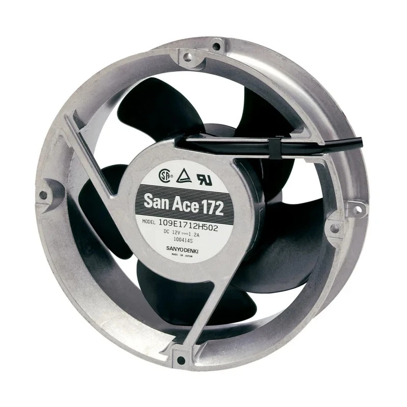Sanyo Denki 109E Series Axial Fan 24V DC 31.2W 1.3A Max 509.7 m³/h 172mm Square Frame Ball Bearing 109E1724K502