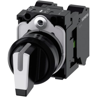 Siemens Selector Switch Short Black Handle SPDT 3 Positions Illuminated 22 mm Cutout Diameter 3SU1100-2BL60-3NA0