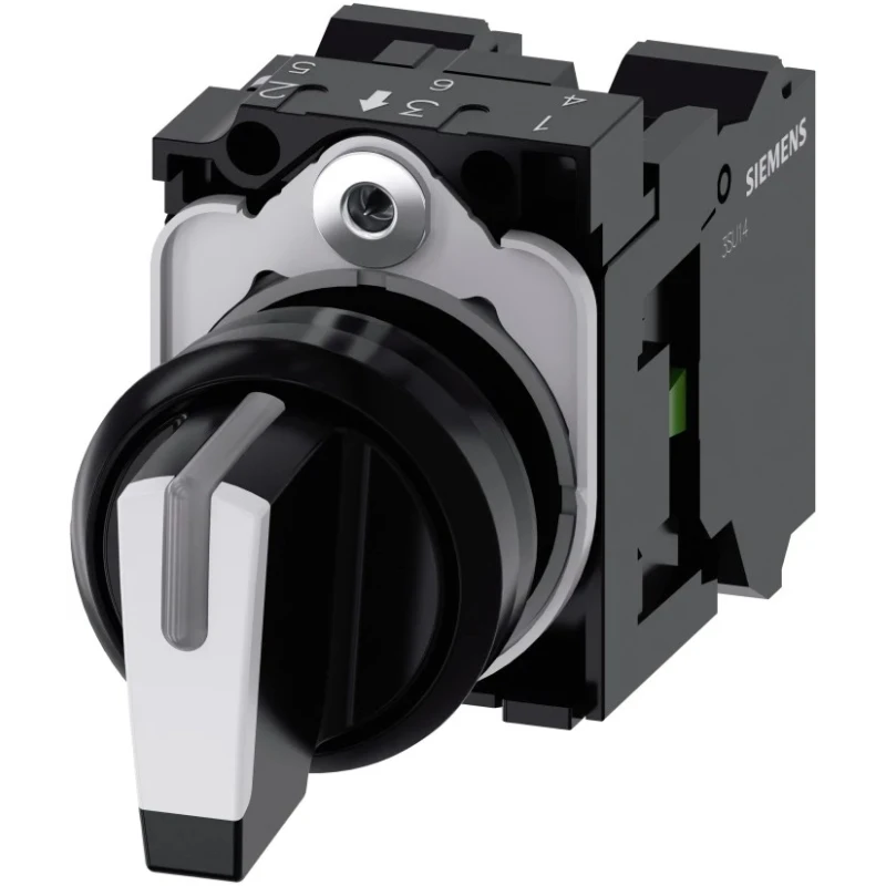 Siemens Selector Switch Short Black Handle SPDT 3 Positions Illuminated 22 mm Cutout Diameter 3SU1100-2BL60-3NA0