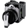 Siemens Selector Switch Short Black Handle SPDT 3 Positions Illuminated 22 mm Cutout Diameter 3SU1100-2BL60-3NA0