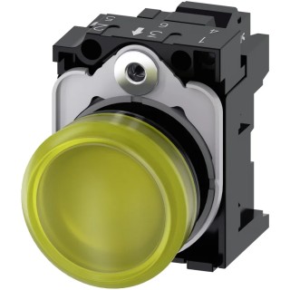 Siemens Panel Mount Yellow LED Indicator SIRIUS ACT 3SU11, 22 mm Cutout, 24 V AC/DC, IP67, IP66, IP20 3SU1102-6AA30-3AA0