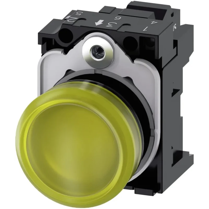 Siemens Panel Mount Yellow LED Indicator SIRIUS ACT 3SU11, 22 mm Cutout, 24 V AC/DC, IP67, IP66, IP20 3SU1102-6AA30-3AA0