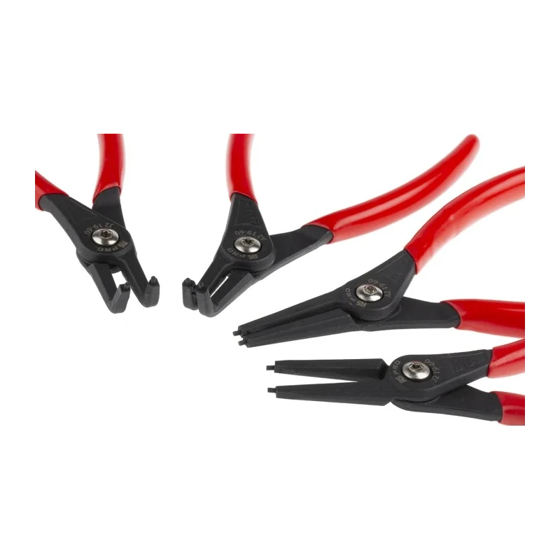RS PRO 4-Piece Circlip Plier Set Chrome Vanadium Steel, Spring Steel Tips, PVC Handles 182-9982