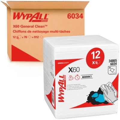 WYPALL WypAll White Cloths for General Cleaning Dry Use Bag of 76 Per Pack 305 x 318 mm Repeat Use 6034