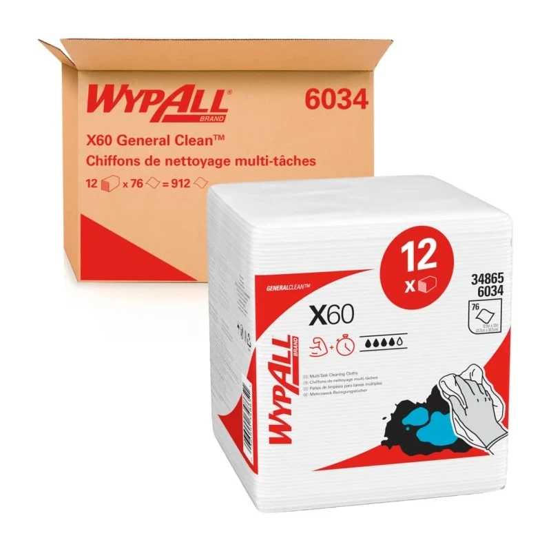 WYPALL WypAll White Cloths for General Cleaning Dry Use Bag of 76 Per Pack 305 x 318 mm Repeat Use 6034