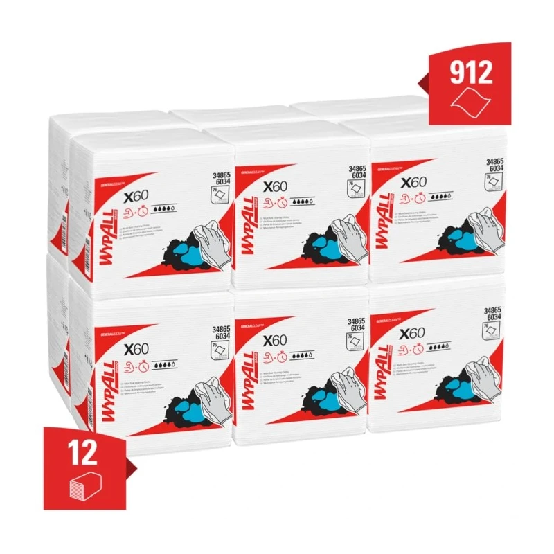 WYPALL WypAll White Cloths for General Cleaning Dry Use Bag of 76 Per Pack 305 x 318 mm Repeat Use 6034