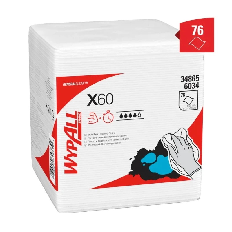WYPALL WypAll White Cloths for General Cleaning Dry Use Bag of 76 Per Pack 305 x 318 mm Repeat Use 6034