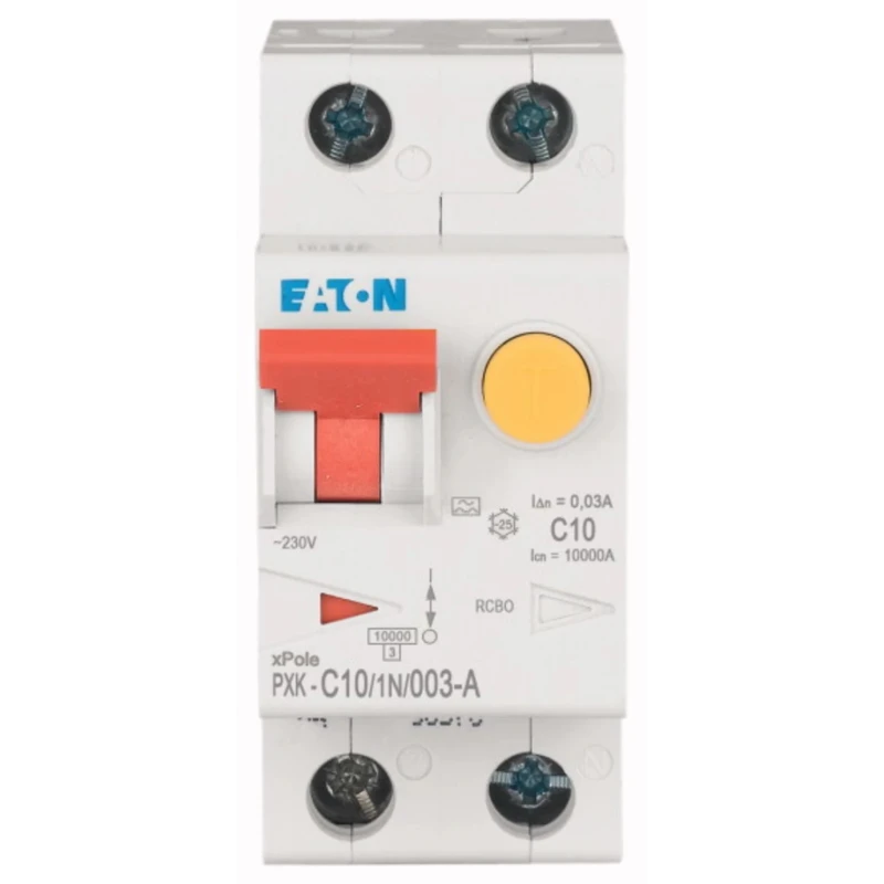 Eaton Residual Current Circuit Breaker with Overcurrent Protection 10A 1-Pole 30mA Trip Sensitivity 236962 PXK-C10/1N/003-A