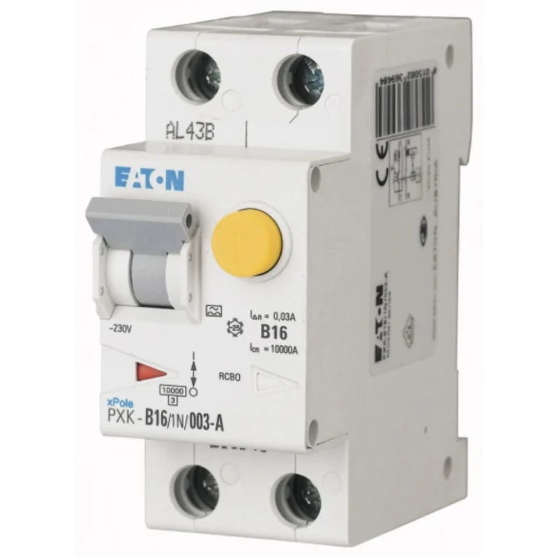 Eaton Residual Current Circuit Breaker with Overload Protection 16A Current Rating 1-Pole 30 mA Trip 236948 PXK-B16/1N/003-A