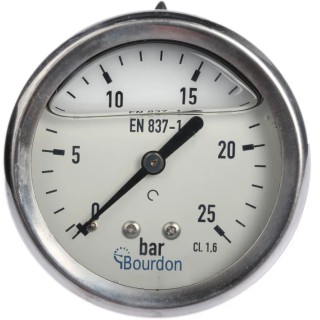 Bourdon Stainless Steel Case Pressure Gauge 63 mm Dial Size G 1/4 Pressure Connection 25 bar MIT3-F22.B26
