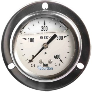 Bourdon Stainless Steel 63 mm Front Flange Pressure Gauge G 1/4 Connection 400 bar MIT3-B22.B38
