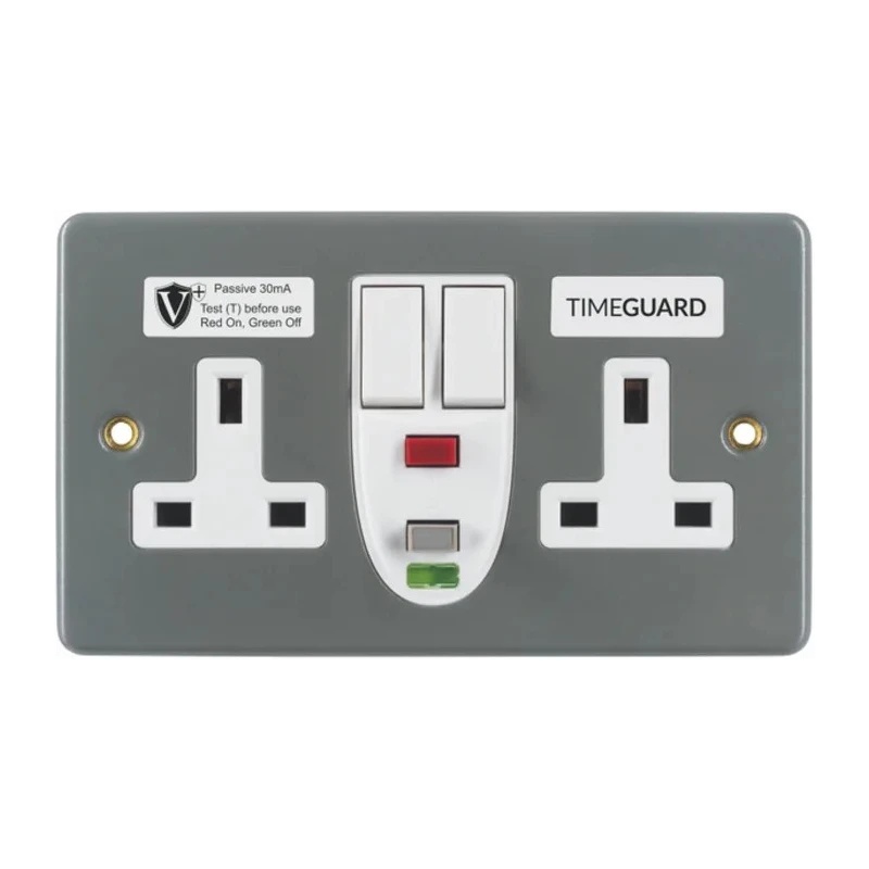Timeguard 13A Passive 1 RCD Socket Steel Surface Switched 230V ac BS7288 & BS1363-2 RCD08MPVN