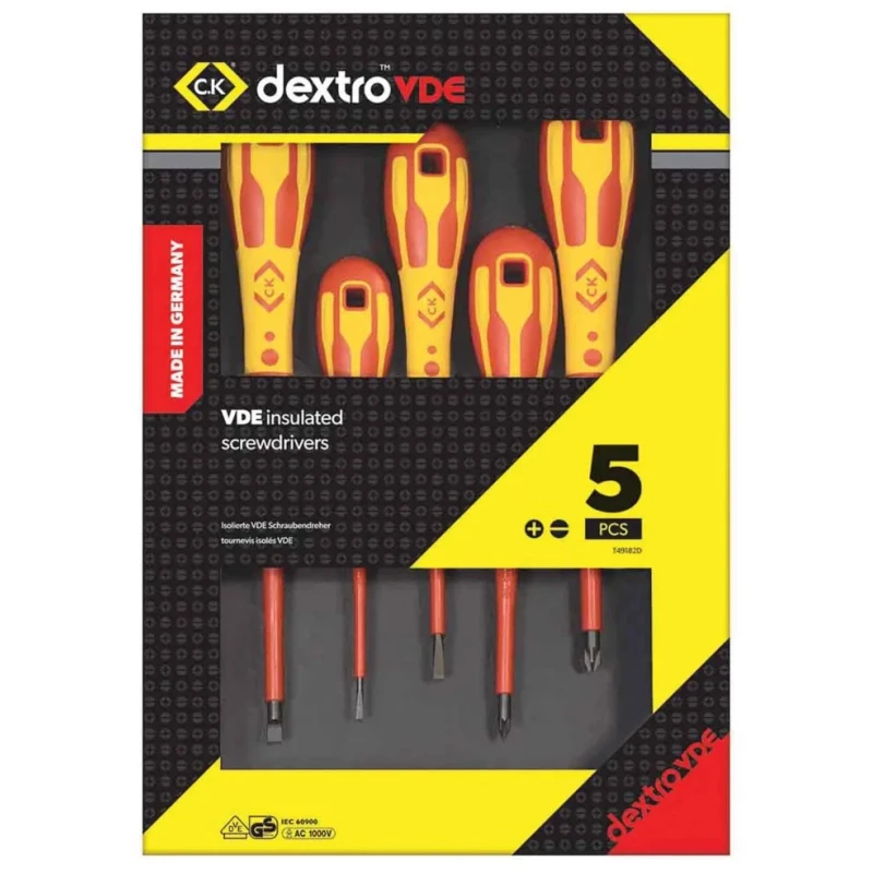CK Insulated 5-Piece Screwdriver Set with Chrome Vanadium Steel Blades and Ergonomic Handles T49182D