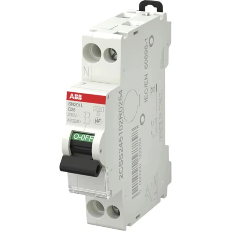 ABB Miniature Circuit Breaker 1-Pole 25A Type C 230V AC 4.5 kA Breaking Capacity SN201