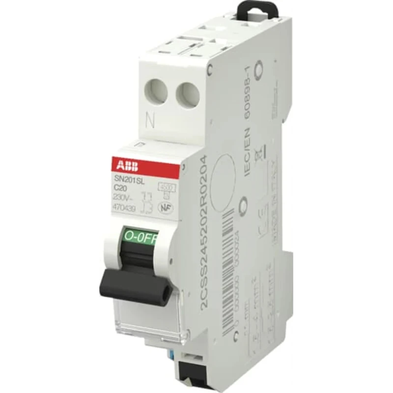 ABB SN201S Miniature Circuit Breaker 1-Pole 20A Type C 230V AC 4.5 kA Breaking Capacity 2CSS245202R0204