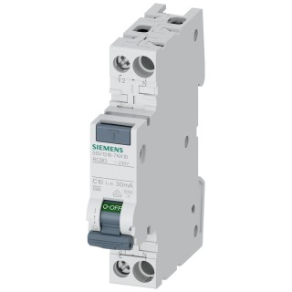 Siemens Residual Current Circuit Breaker with Overload Protection, 10A Current Rating, 2-Pole, 30mA Trip 5SV1316-7KK10