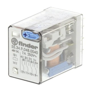 Finder Power Relay 48V DC Coil 7A Switching Current 4PDT Silver Alloy Contacts 55.34.9.048.0040
