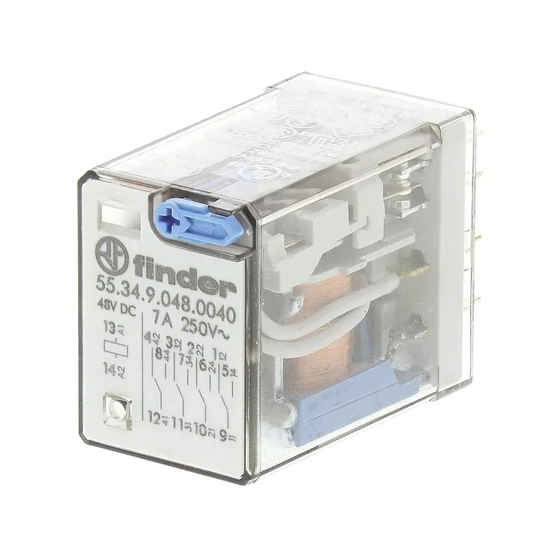 Finder Power Relay 48V DC Coil 7A Switching Current 4PDT Silver Alloy Contacts 55.34.9.048.0040
