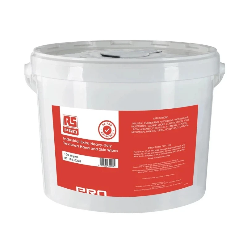 RS PRO Heavy Duty Wet Hand Cleaning Wipes Bucket of 100, White, Single Use 189-0298