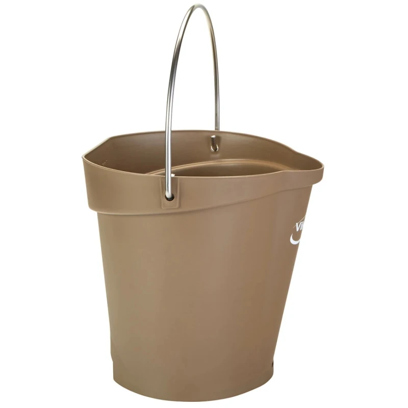 Vikan 6L Plastic Brown Round Bucket with Handle, Drip-Free Spout, Stainless Steel Hanger 568866
