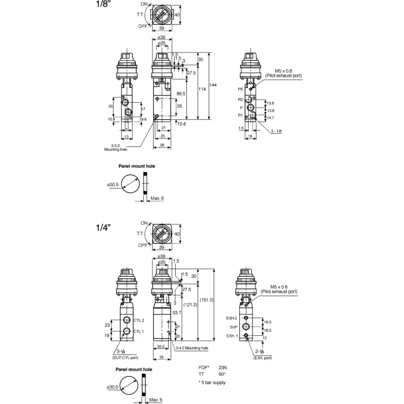 SMC Pneumatic Manual Control Valve 5/2, Twist Selector, Rc 1/8, Green Button, 0.7 Mpa, VZM550-01-34G