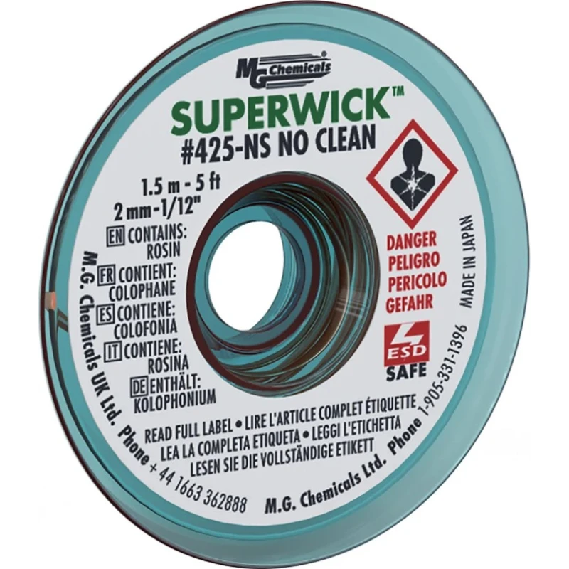 Super Wick No Clean De-Soldering Braid 1.5 m Length, 2mm Width 425-NS