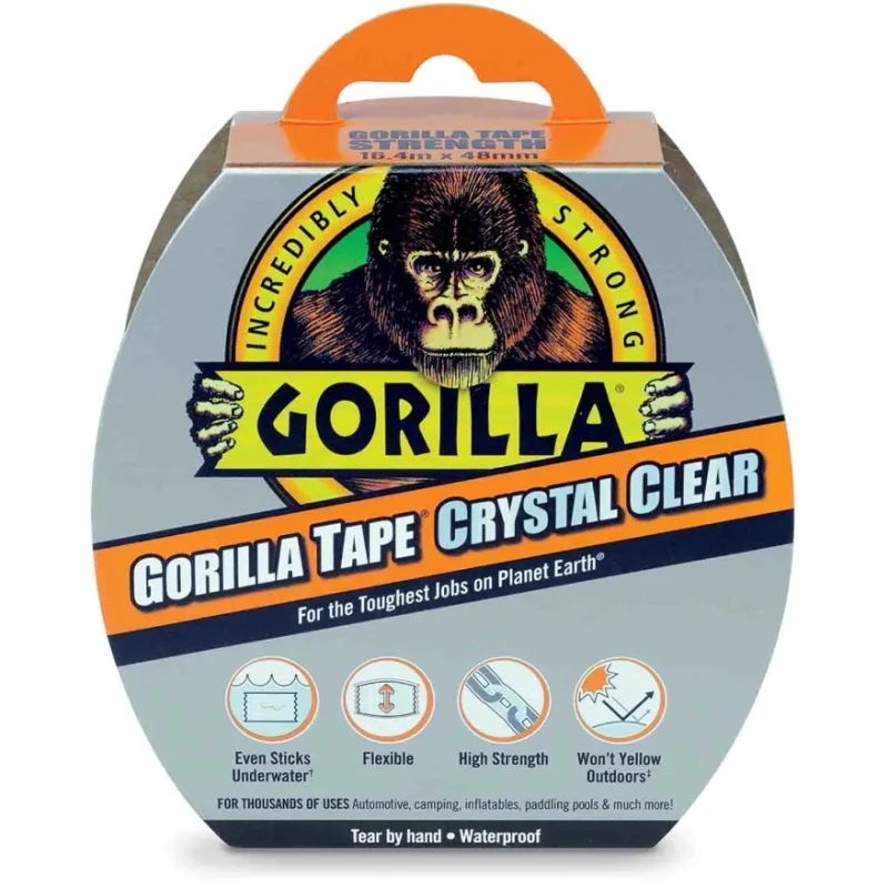 GORILLA GLUE EUROPE LTD Clear Repair Duct Tape, 48mm Width x 8.2m Length, Polyethylene Backing, Acrylic Adhesive 3044700