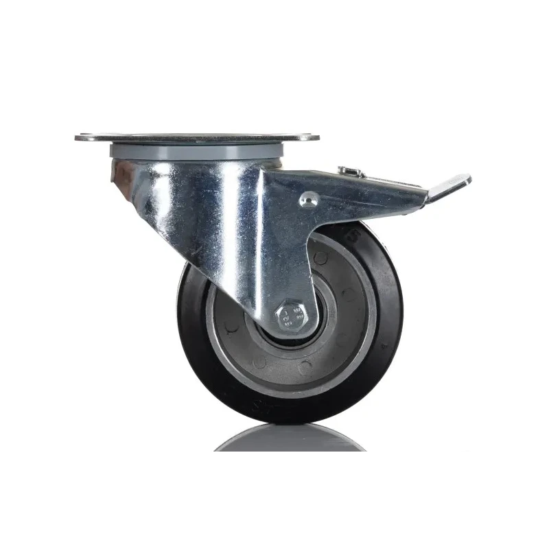 RS PRO Braked Swivel Castor, 150 kg Capacity, 100 mm Wheel Diameter, Rubber Tyre, Aluminium Hub, Ball Bearing Hub 196-5015