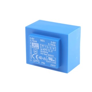 Block 7.5 VA 230 V ac to 9 V ac 2 Output Through Hole PCB Transformer PT 7.5/2/9